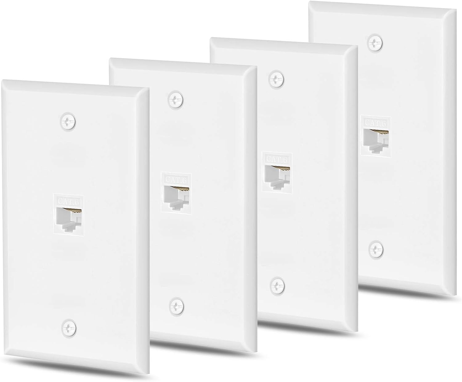 HuaHengHT cat6 Ethernet Wall Plate Outlet 1 Port RJ45 Network Female to Female Keystone Wall Coupler Jack Plate (1 Cat6 2 Packs, White) Pack of 2