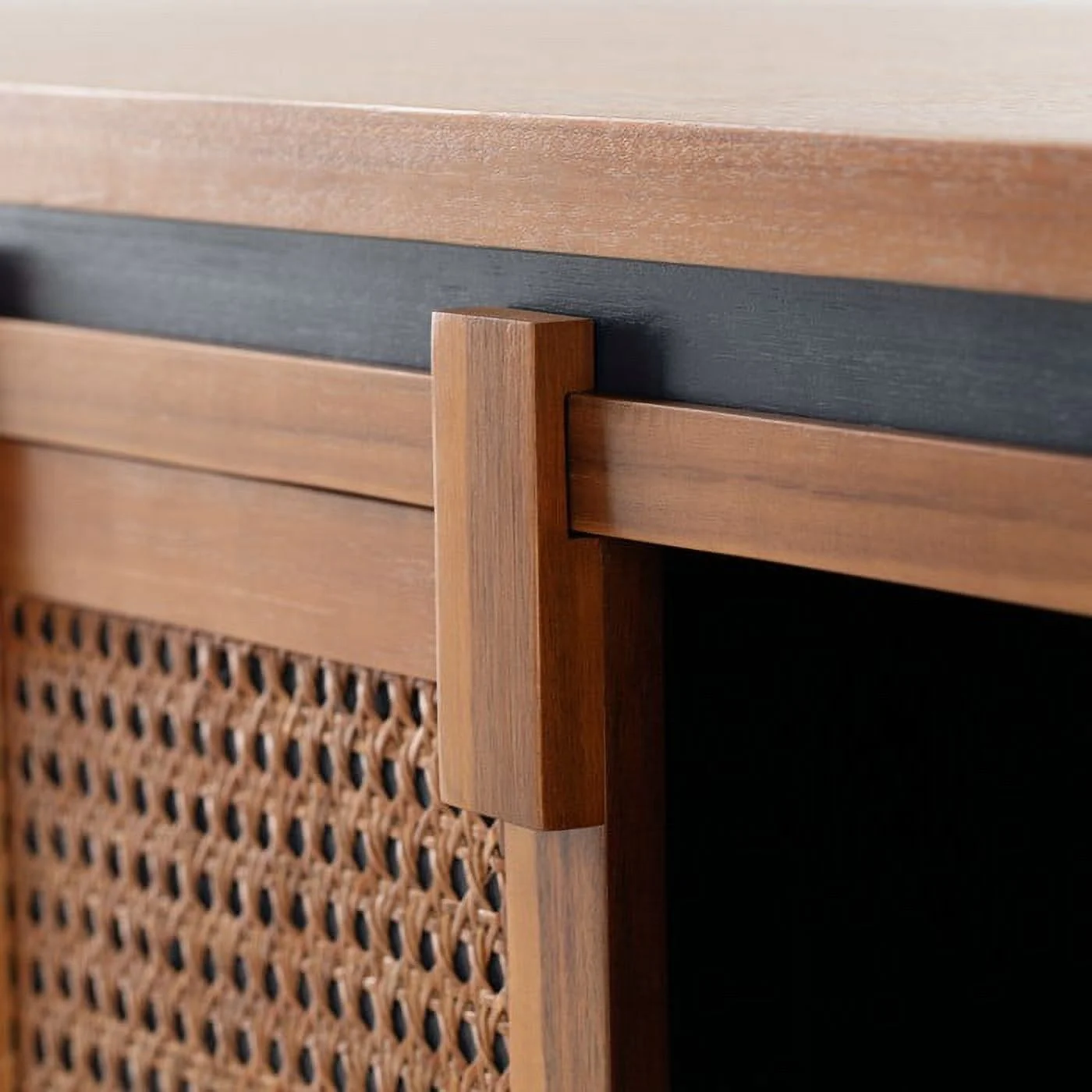 Eltis Shorista Solid Wood TV Stand 2 Sliding Rattan Doors, for TVs up to 70", Navy Blue