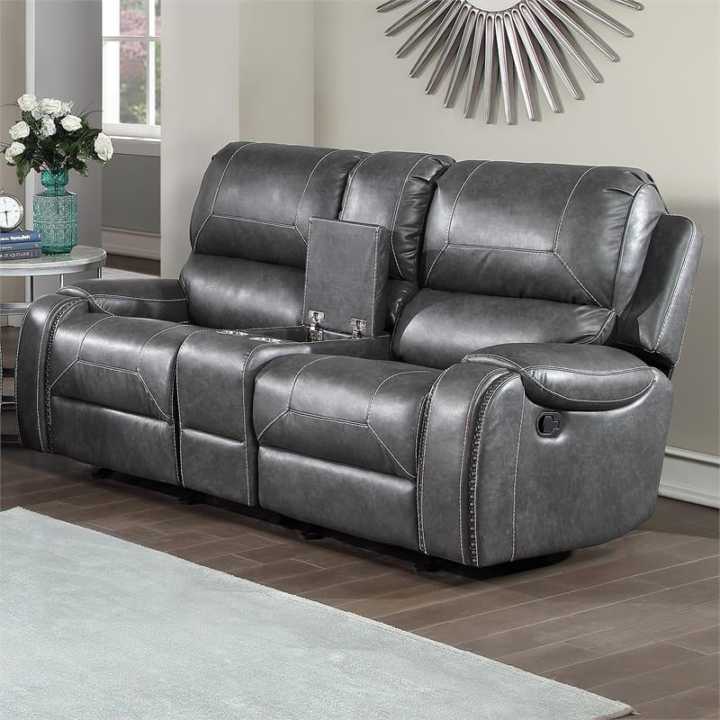 Steve Silver Keily Gray Faux Leather Manual Reclining 3-Piece Motion Set