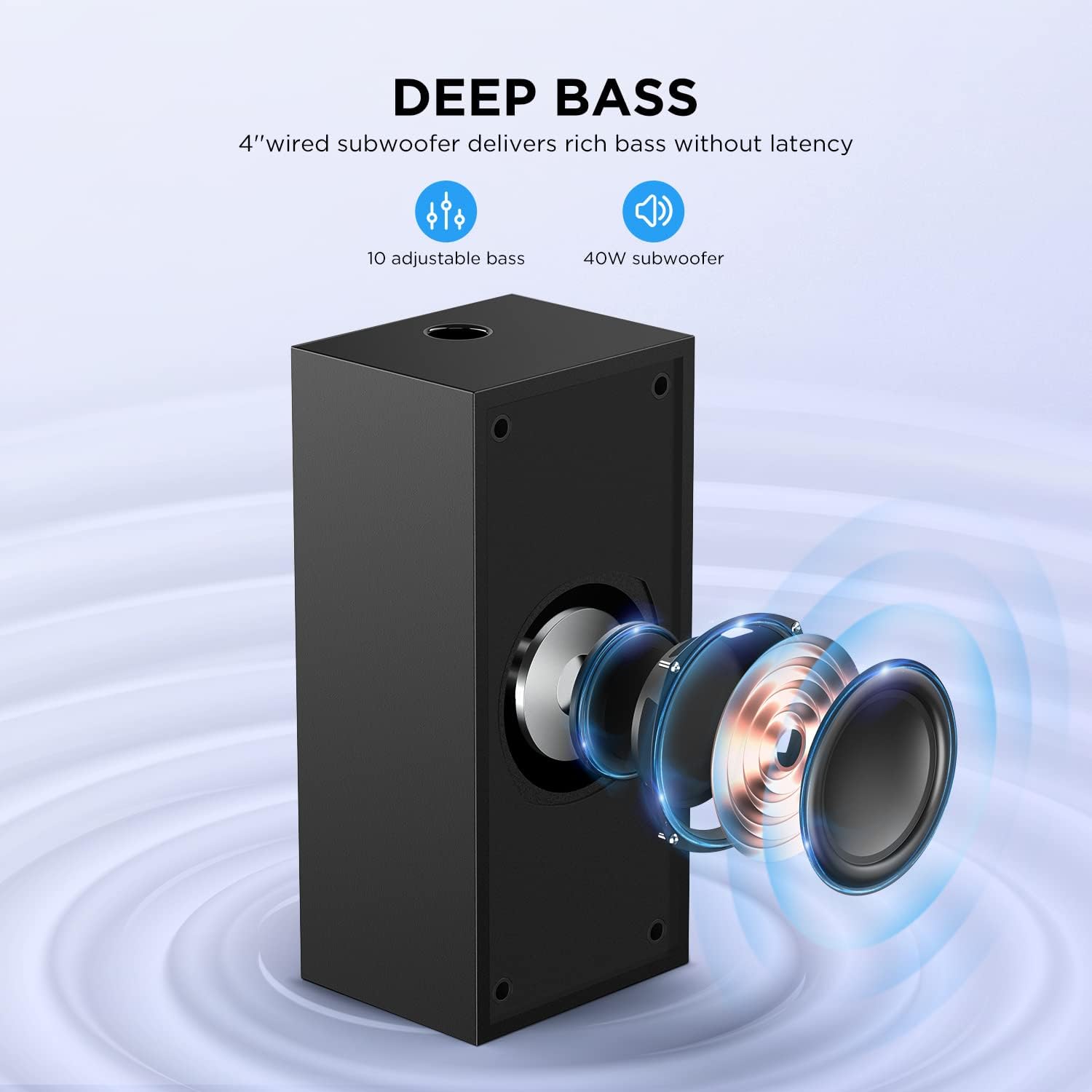TV Sound Bar with Subwoofer, 2.1 CH Ultra-Slim Sound Bars for TV, 110dB/100W, 5 Smart EQ Modes, LED Night Mode, Bass Adjustable Surround Sound, Works with 4K & HD TVs, Optical/Aux/USB Multi-Connection