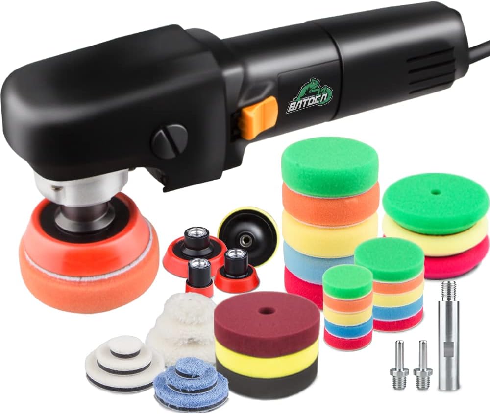 BATOCA Mini Buffer Polisher, 3 inch Rotary Polisher, 1inch-5inch Car Buffer Sets, 6-Level Speed Mini Polishing Machine, Car Polisher with Foam Polishing Pads, Polisher for Car Detailing