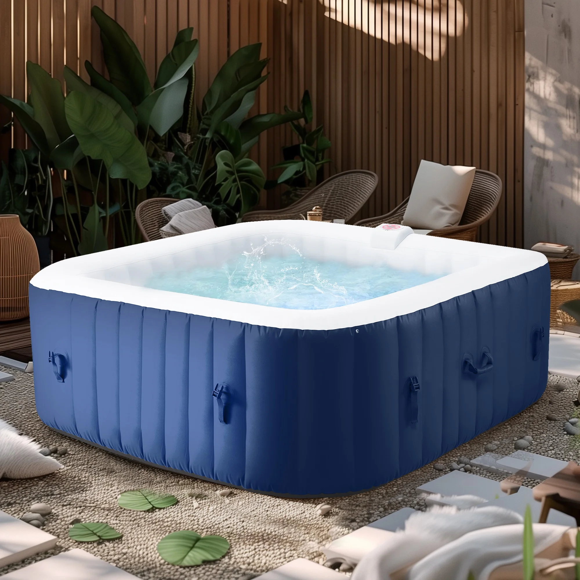 Upgraded Inflatable Hot Tub, Seizeen 6 Person Hot Tub with Hidden Pump, Portable Spa Tub Outdoor Indoor Use w/130pcs Jet, Lockable Cover, Storage Bag, Cover, 240gal