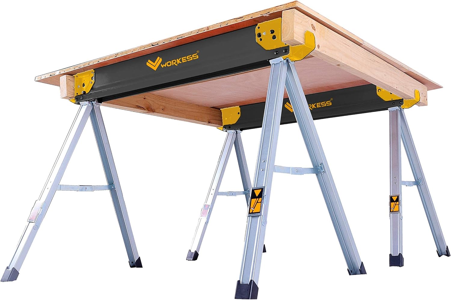 WORKESS Sawhorse Portable Folding Workbench, 1300lbs Capacity 2 Positions Building Your Work Station, Two Legs with Material Supports -2 Pack