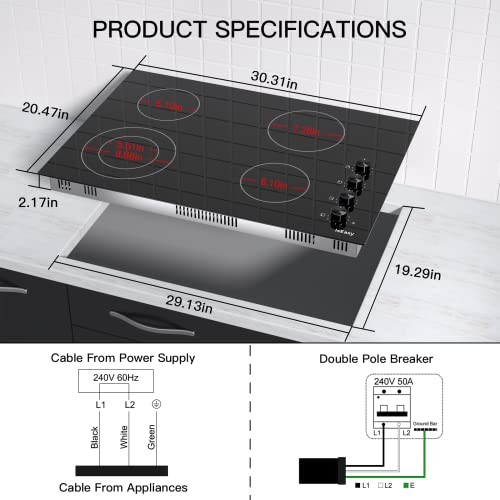 Electric Cooktop 30 inch Ceramic Stove 4 Burners Built-in Stove Top