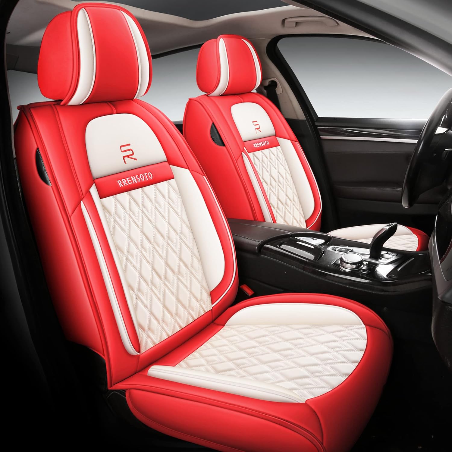 LEYJOIN Faux Leather Car Seat Covers Full Set,Leatherette Automotive Vehicle Cushion Covers for 5 Passengers, Universal Fit for Cars SUV and Trucks in Auto Interior Accessories (Black and Red)&hellip;