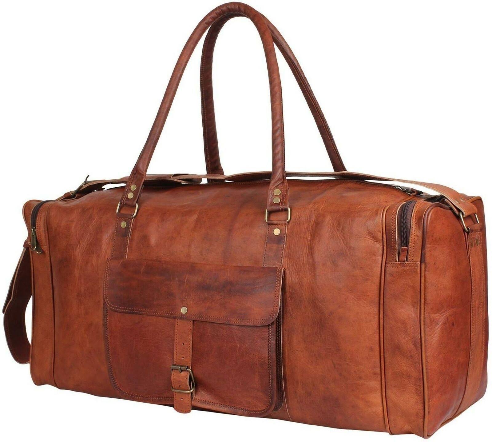 24 inch Genuine Leather Duffel | Travel Overnight Weekend Leather Bag | Sports