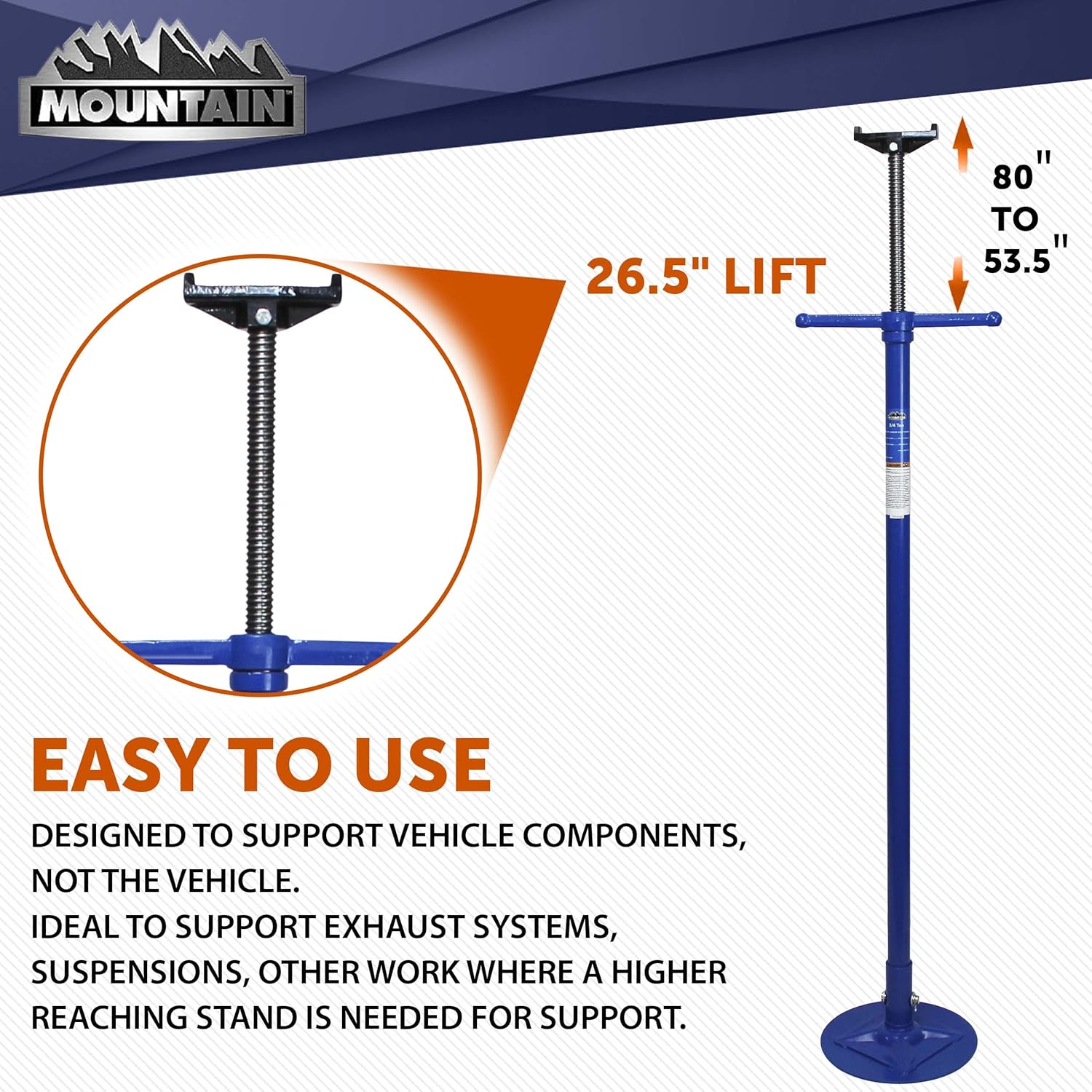 K Tool International Mountain 3/4 Ton Capacity Utility Underhoist Stand and Vehicle Component Support Stand; Sturdy Large Base, Heavy Duty Steel, 1,500 Lb. Lift Capacity; MTN50753A