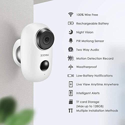 ZOSI 1080p Wireless Battery Camera with Solar PANEL, 2.4GHz WiFi Security Camera Outdoor Indoor,Rechargeable battery, Two Way Au