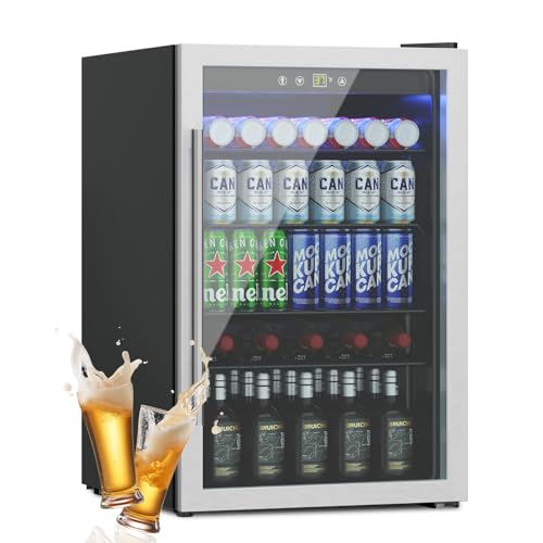 DOGHLY Beverage Refrigerator and Cooler, Mini Fridge with Glass Door, Digital Temperature Display for Soda, Beer or Wine For Office or Bar with Adjustable Removable Shelves