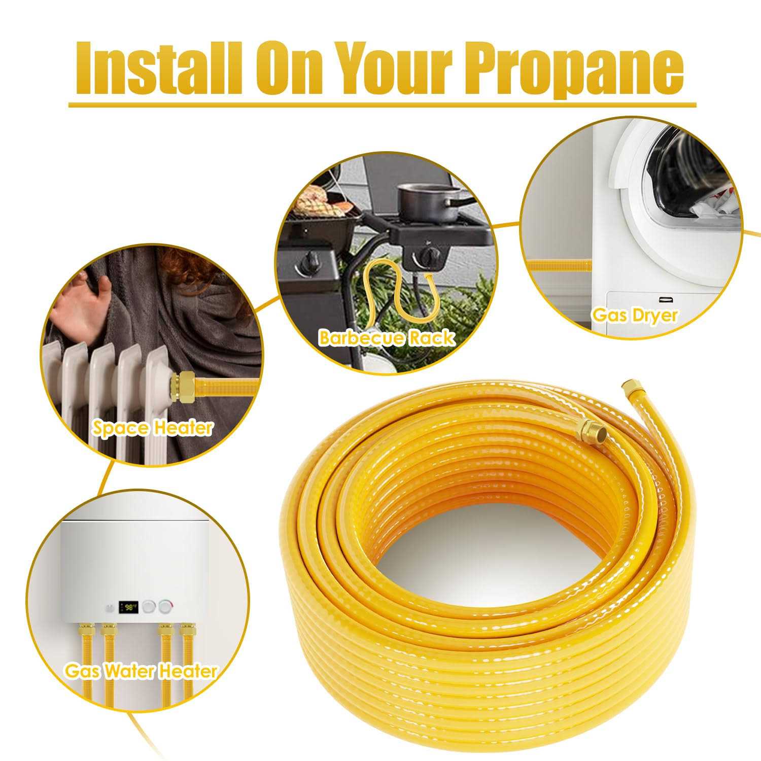 100ft 1/2 '' Flexible Gas Line,CSST Corrugated Stainless Steel Tubing,Natural Gas Line Pipe Propane Conversion Kit Grill Hose with 2 Male Adapter - Shop Hardware Tools Online Store
