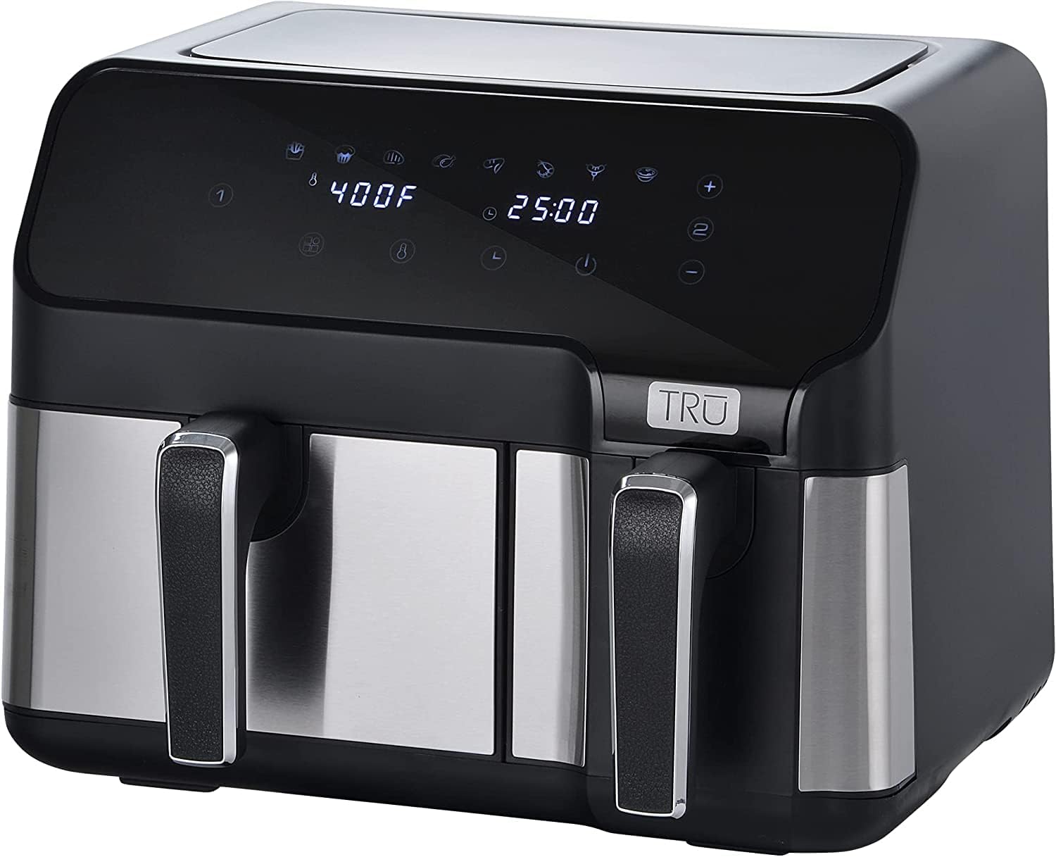 TRU Dual Zone Air Fryer, 9.0 Quarts, Temperature Control, Black and Stainless Steel