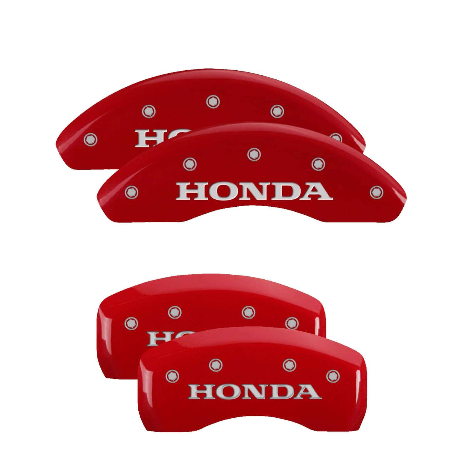 MGP Caliper Covers 20218SHONRD Honda Red Powder Coat Finish Silver characters.