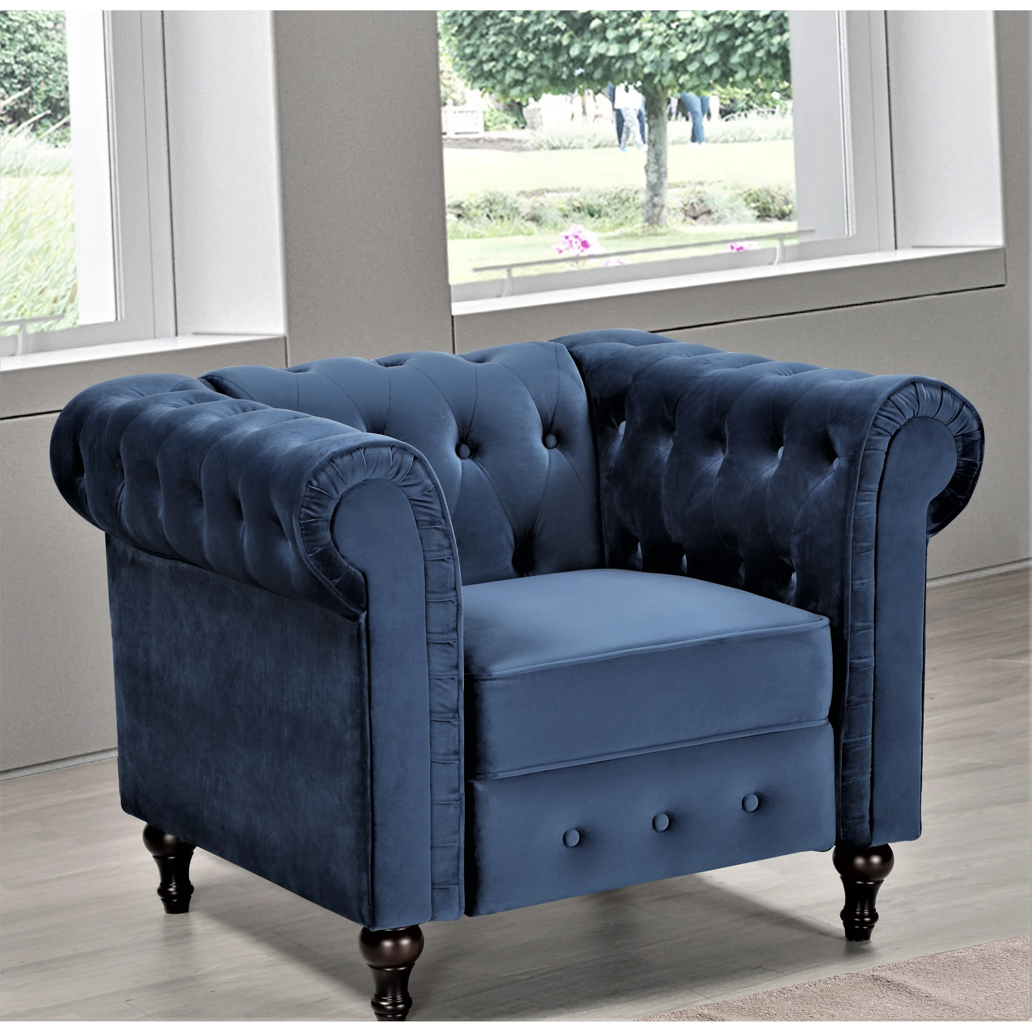 US Pride Furniture Brooks Classic Chesterfield Chair Grey Velvet Velvet
