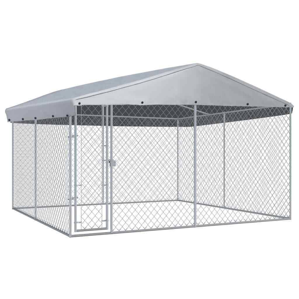 vidaXL Outdoor Dog Kennel with Roof 150.4x22x150.4x22 Galvanized Steel Dog Cage
