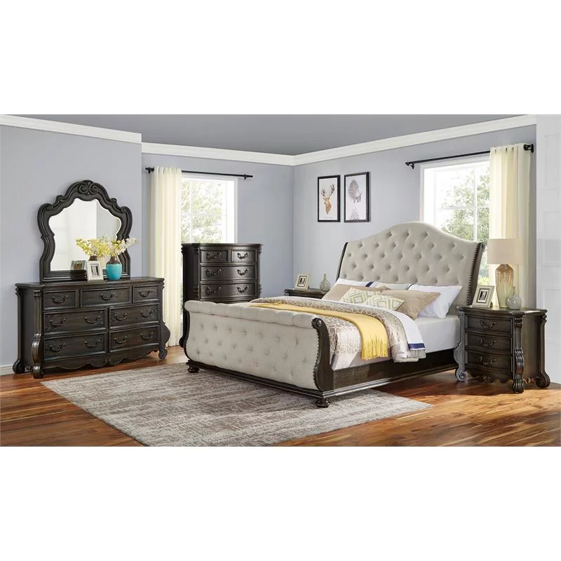 Bowery Hill Traditional Multi-step Molasses King Wood 6-Piece Sleigh Bedroom Set
