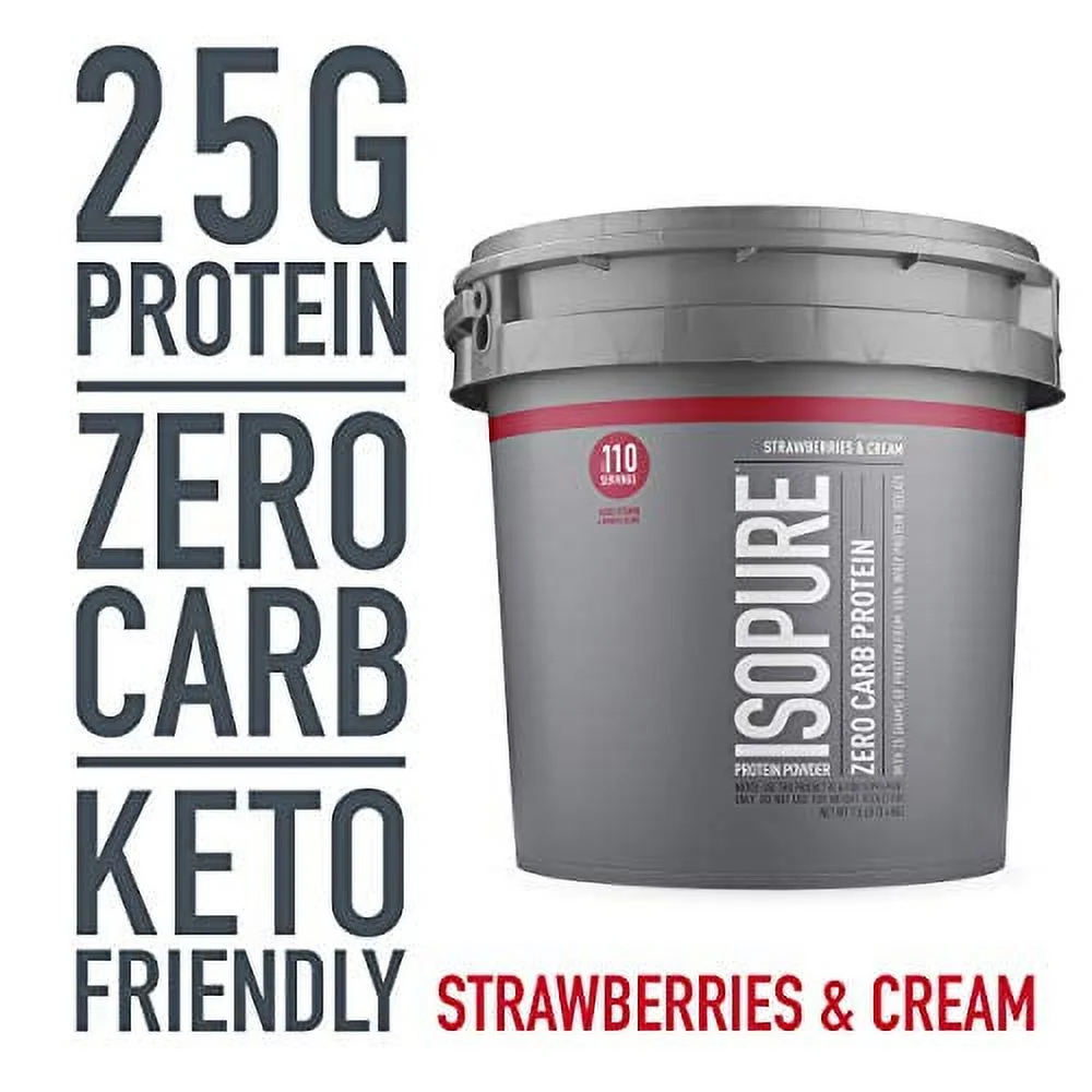 Isopure Zero Carb, Vitamin C and Zinc for Immune Support, 25g Protein, Keto Friendly Protein Powder, 100% Whey Protein Isolate, Flavor: Strawberries & Cream, 7.5 Pounds (Packaging May Vary)