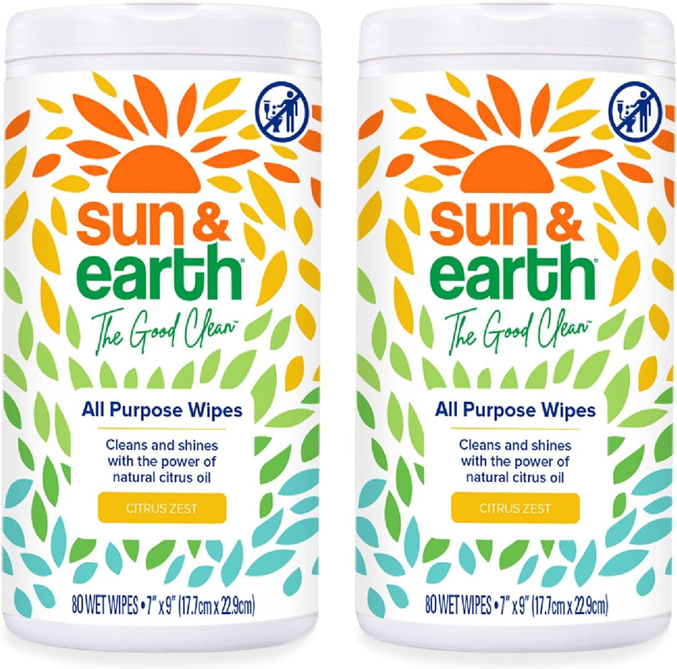 All Purpose Cleaner Wipes Bulk by Sun & Earth, 480 total wipes, Pack of 6, All Natural Citrus Scent, Plant Based Ingredients, Safe on all Household hard surfaces, No Phosphates, Parabens or Sulfates Pack of 2