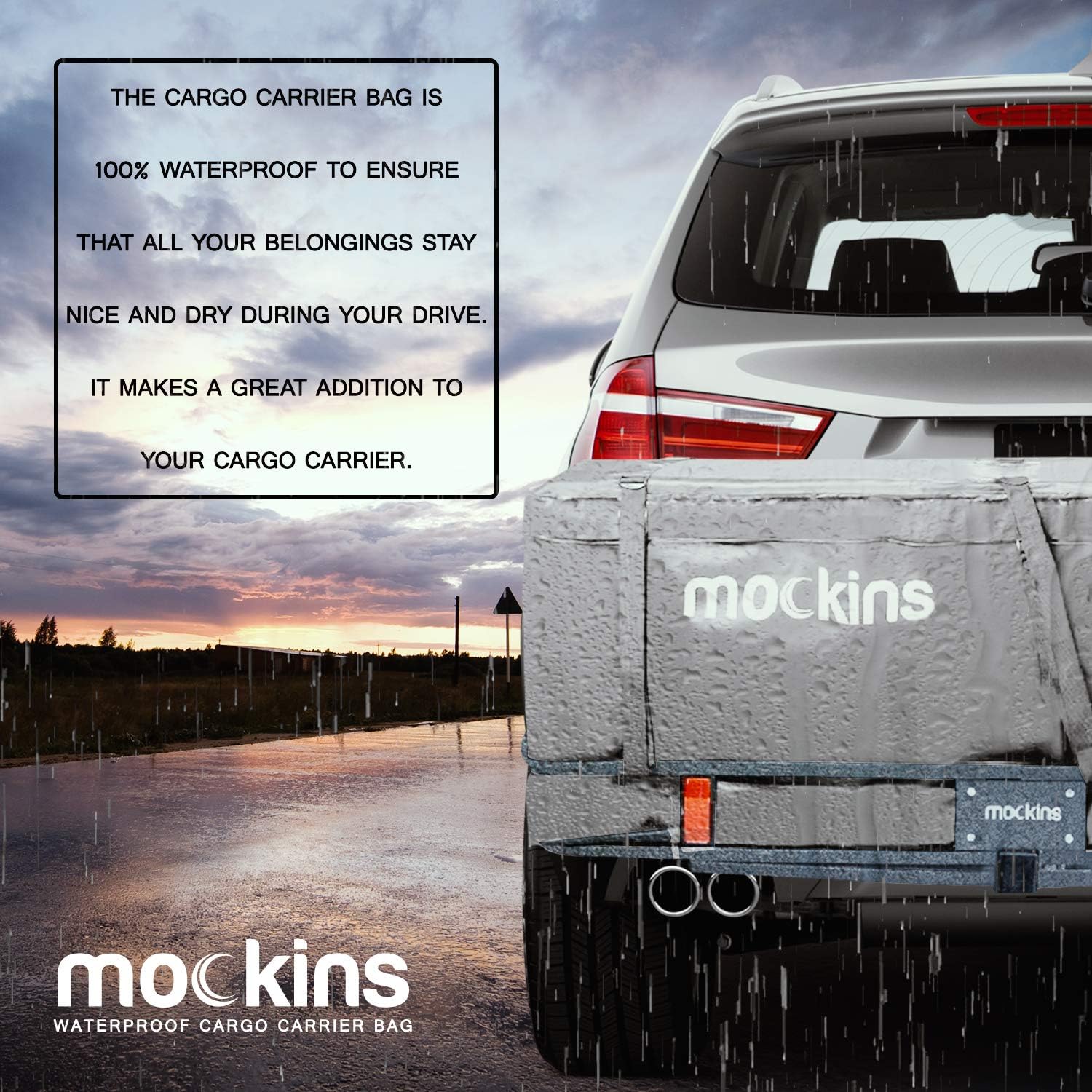 Mockins 15.5 Cu Ft Waterproof Cargo Bag for Hitch Carrier | The 57x24x19 Trailer Hitch Cargo Carrier Bag from Abrasion Resistant Vinyl | Cargo Carrier Hitch Mount Bag with Straps | Hitch Storage Bag