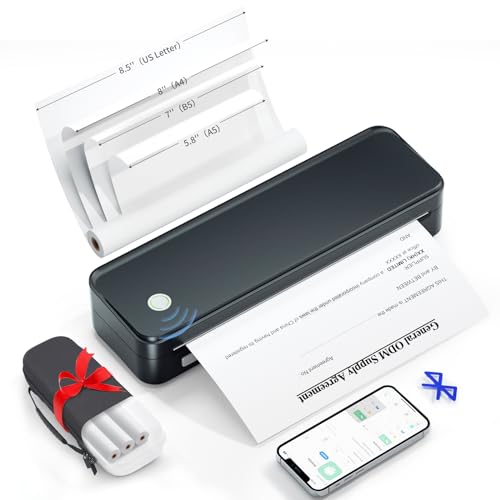 Gloryang Inkless Portable Printer for Travel, Wireless Thermal Printer Supports 8.5 x 11 Inch US Letter Size, includes Carry Case and 3 Rolls of Thermal Paper Kit