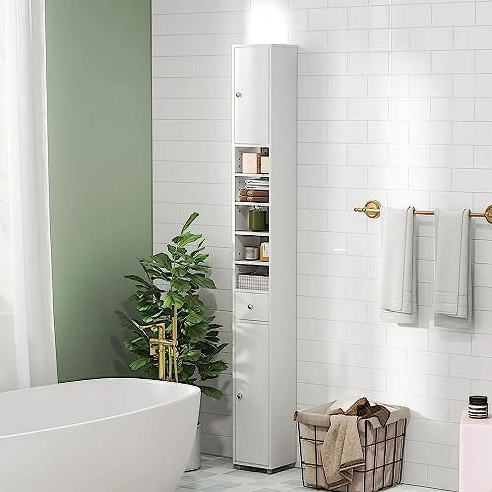 ZFGSUIJN Tall Slim Bathroom  Cabinet  71" Freestanding Bathroom Cabinet w/ 2 Doors  1 Drawer &amp; 5 Adjustable Shelves  Floor Narrow Tower Cabinet for Small Spaces  8" x 8" x - Curated Treasures Market