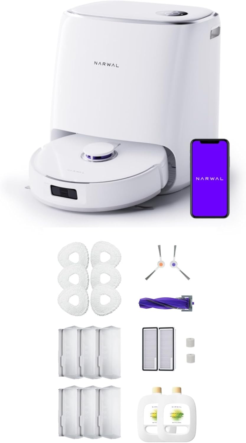 NARWAL Freo X Ultra Robot Vacuum and Mop Combo, Robot Mop & Vacuum, Self-Cleaning, 8,200 Pa, Zero-Tangling, DirtSense™, All-in-One Base Station, Self-Contained Dust Processing, Laser Sensors