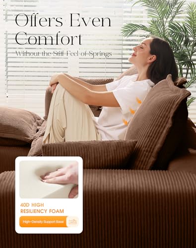 107" Comfy Cloud Couch with L-Shape Chaise & Deep Seat, Modular Sectional Sofa in a Box, Boneless Upholstered Couches for Living Room, No Assembly Required (Soft Corduroy, Black)