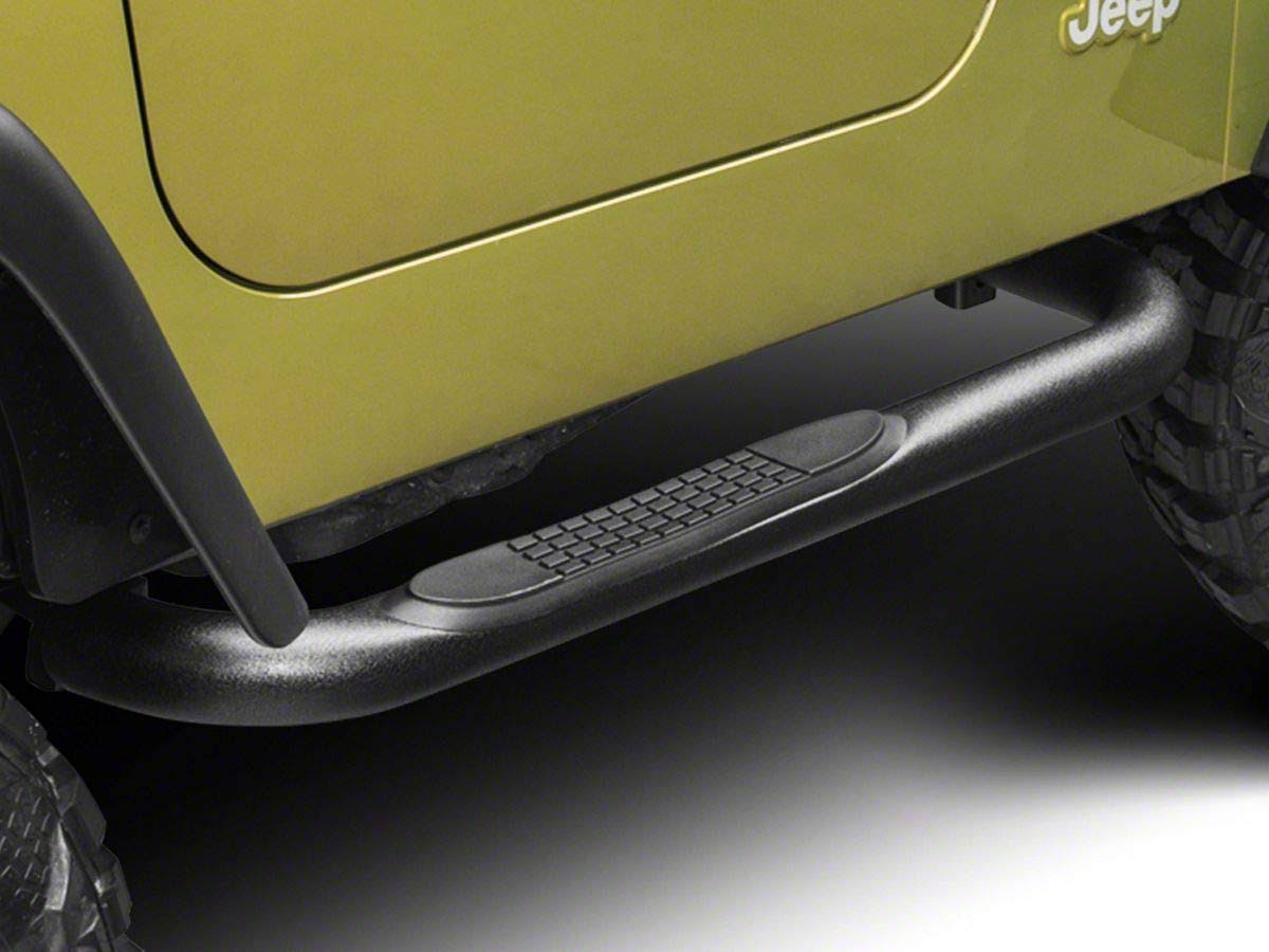 RedRock 4x4 3-Inch Round Side Step Bars; Textured Black for Jeep Wrangler 1987-2006 - Megean