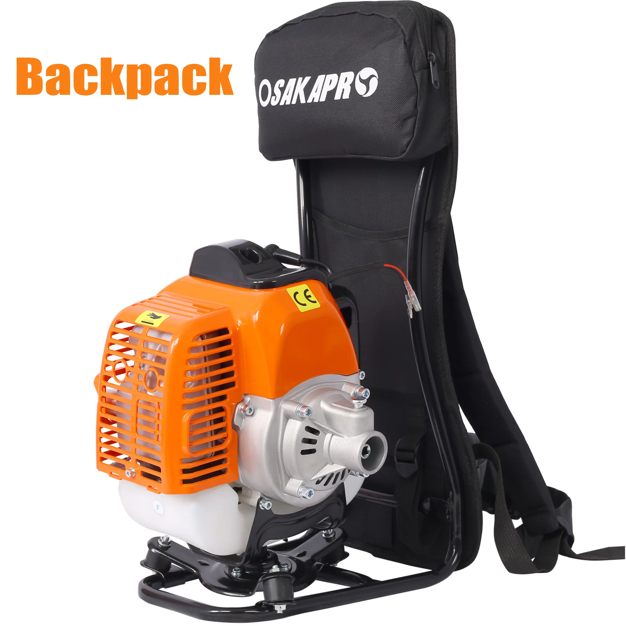 Backpack 52CC 2-Cycle Grass Trimmer, Sesslife 4 In 1 Gas Powered Lawn Mower Full Crankshaft Grass Edger with Gas Pole Saw, Hedge Trimmer, Grass Trimmer, Brush Cutter Attachment, Orange