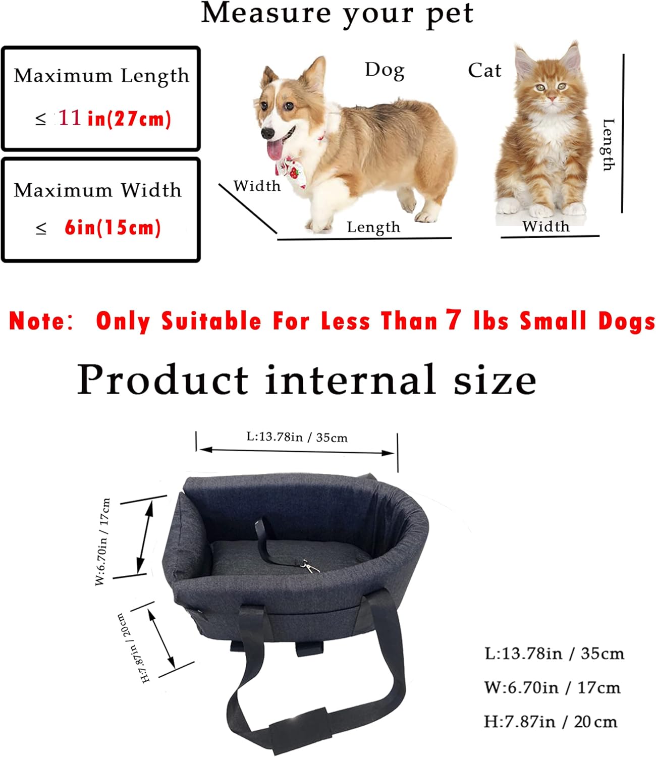 Ximei Dog Booster Car Seat ON Car Armrest Center Console Dog Pet Booster Car Seat Dog Cat Travel Seat Puppy Console for SUV Secure Safety Seat Perfect for Small Dogs Cats (Black and White)
