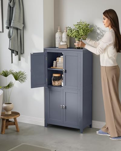 VASAGLE Bathroom Floor Storage Cabinet, Bathroom Storage Unit, Freestanding Cabinet with 4 Doors, Adjustable Shelves, 11.8 x 23.6 x 43.3 Inches, Forest Green UBBC552C01