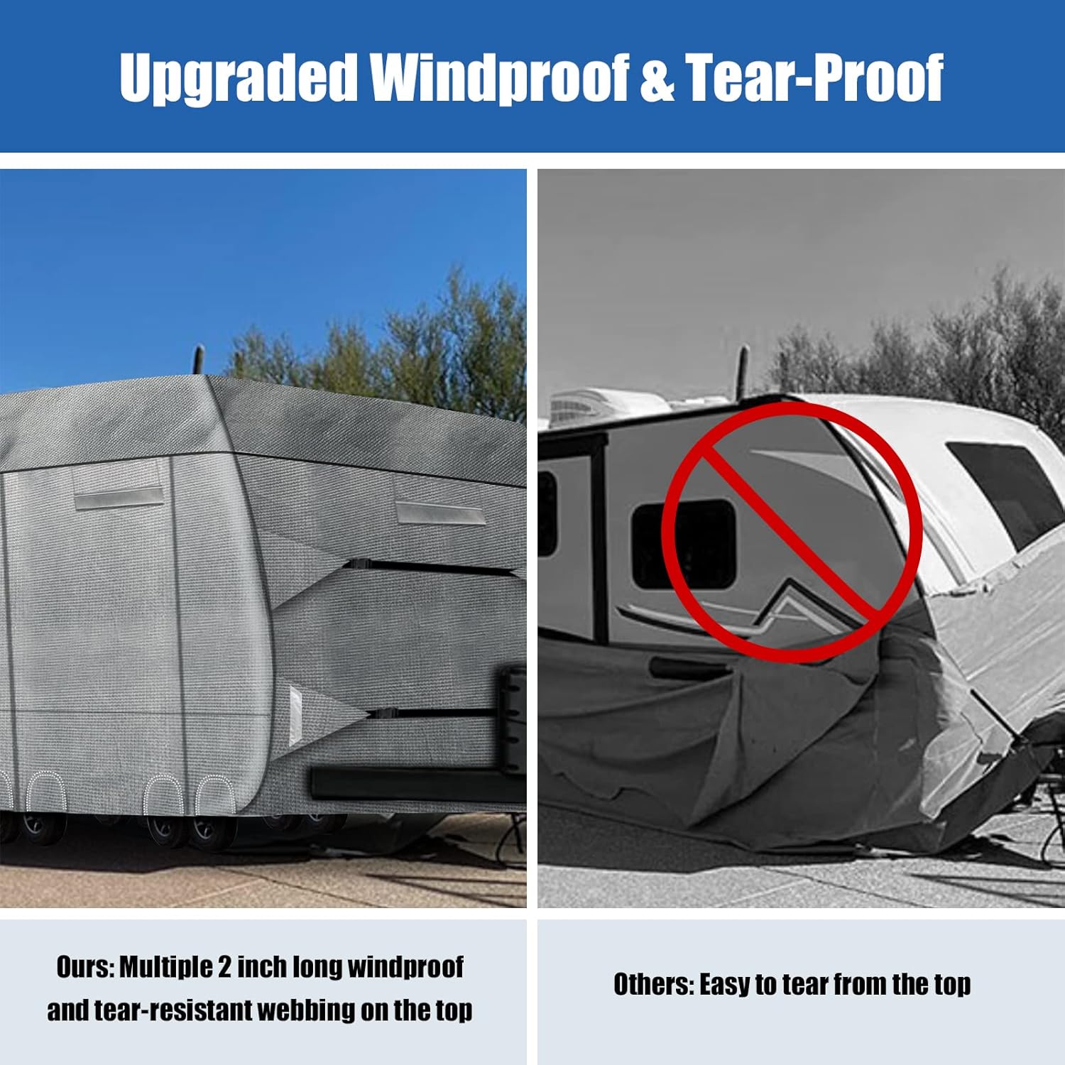 RV Cover, NUNFLOC Travel Trailer Cover 6 Layers Top Panel Upgraded Fabric, Windproof Camper Cover, RV Trailer, Anti-Scratch, UV Resistant Prevents Top Tearing Caused by Sun Exposure (27'1''-30')