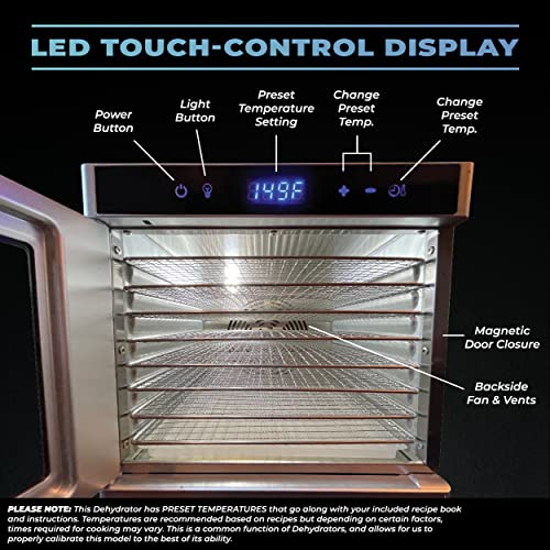 The BEAST by Denali | 8 Layer Stainless Steel Food Dehydrator | 100 Recipes & Full Instructions | Jerky, Fruit Leather, Veggies | Silver, LED Touch, Timer & Low-Noise Fan | Denali is a USA Company