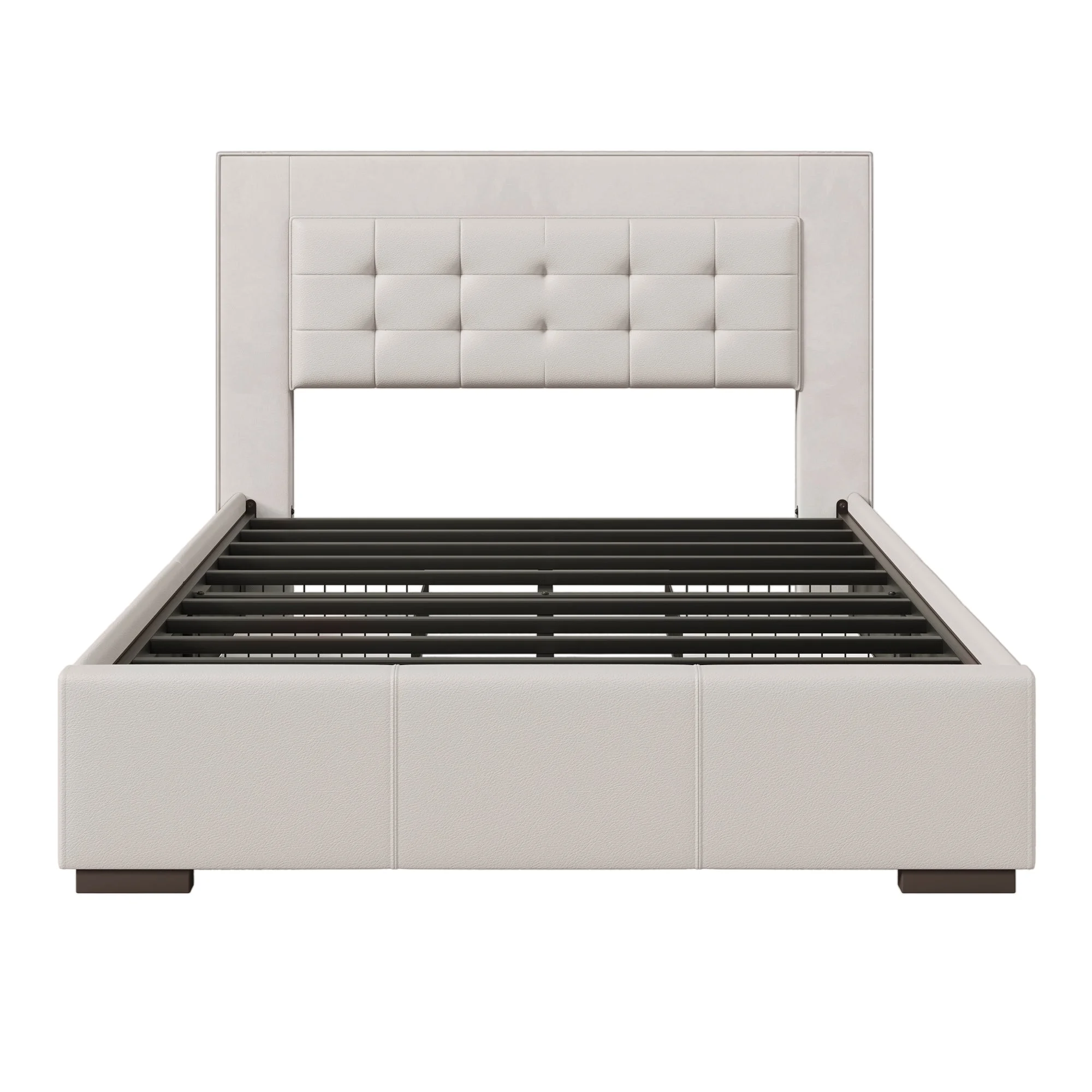 Acer Queen Platform Bed Frame with Four Drawers - Beige