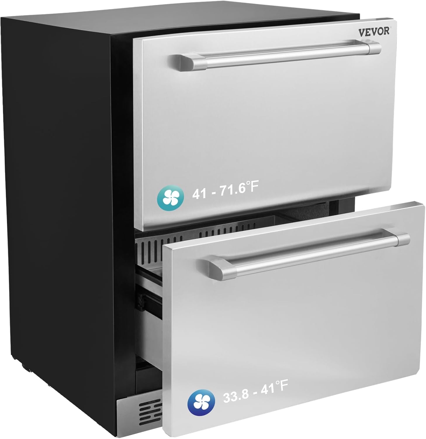 VEVOR 24" Undercounter Refrigerator, 2 Drawer Wine Refrigerator with Different Temperature, 4.87 Cu.ft. Capacity, Waterproof Indoor and Outdoor Under Counter Drawer Fridge for Home and Commercial Use