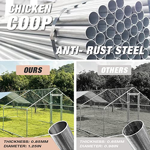 Large Metal Chicken Coop Walk-in Poultry Cage Chicken Run Pen Dog Kennel with Waterproof and Anti-Ultraviolet Cover for Outdoor Farm Use(9.8' L x 19.7' W x 6.4' H)