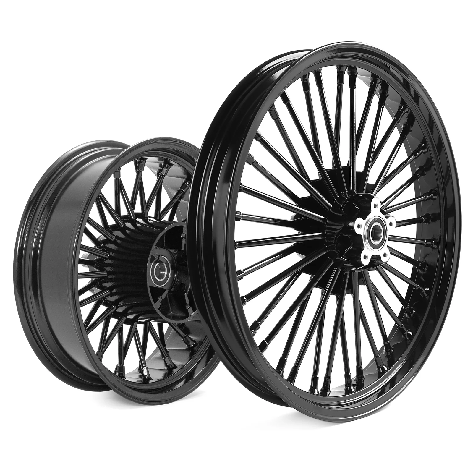 Black 21X3.5 16X5.5 Fat Spoke Wheels Rims for Harley Touring Street Glide FLHX Road Glide 2009-2021 - Curated Treasures Market