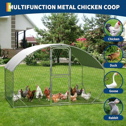 Large Metal Chicken Coop Run, Chicken Run for Yard with Cover, Large Chicken Run, Walk-in Poultry Cage,Chicken Coop for Chickens, 20 Hens, Ducks, Rabbits-9.8'W x 6.5'D x 6.5'H