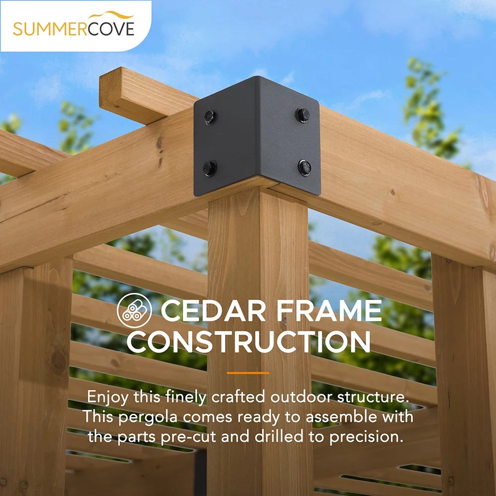 Sunjoy Sophia Outdoor Patio 10.5 ft. x 10 ft. Cedar Wood Pergola with Adjustable Hanging Planters