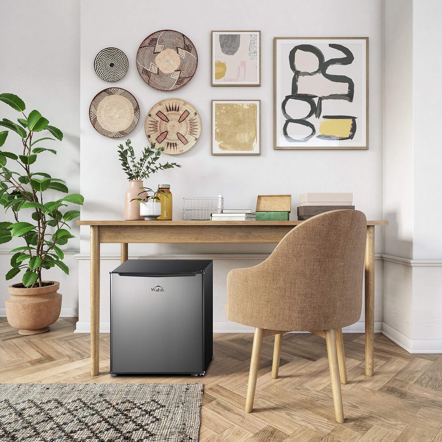 Walsh WSR17S5 Compact Refrigerator, 1.7 Cu.Ft Single Door Fridge, Adjustable Mechanical Thermostat with Chiller, Reversible Doors, Stainless Steel Look