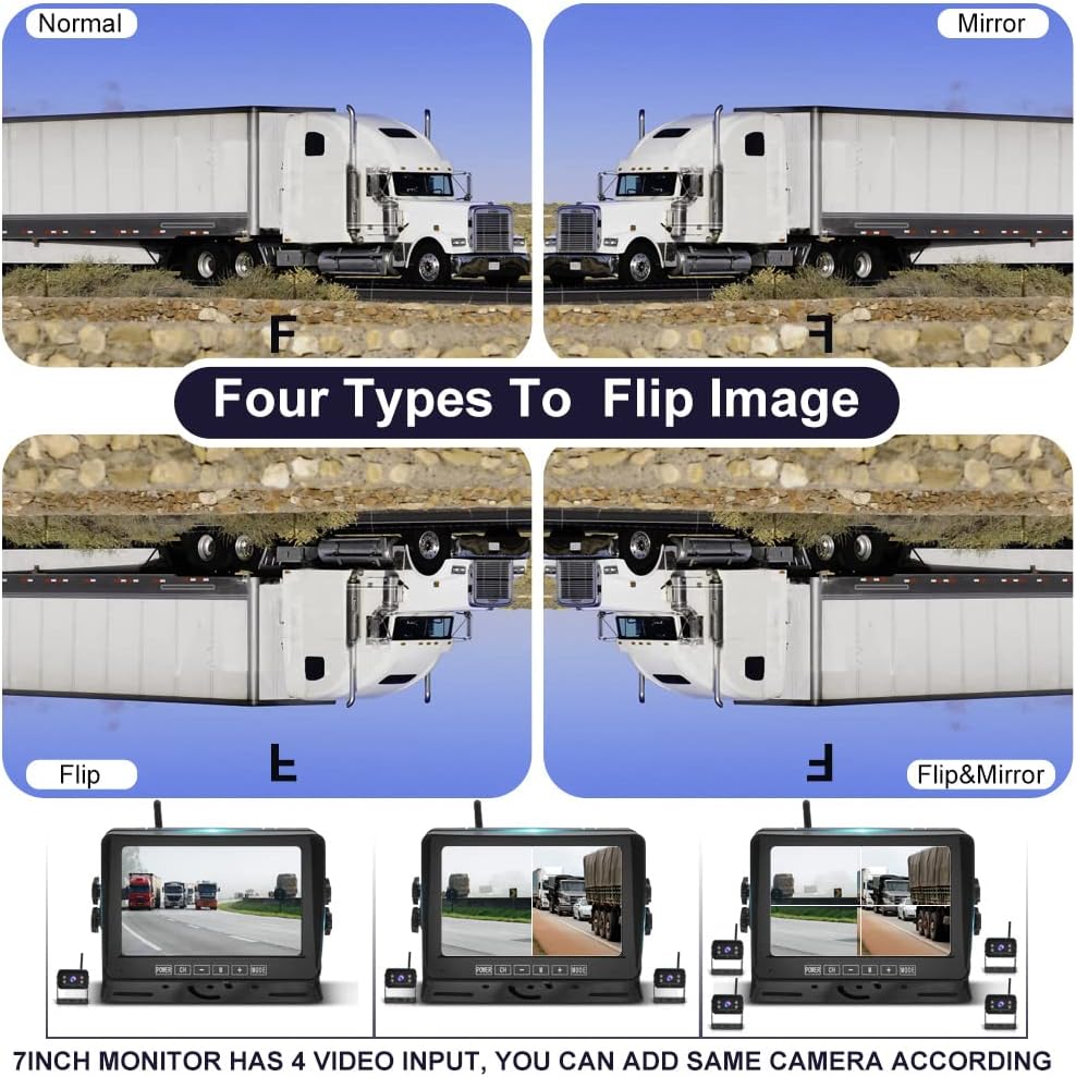 Digital Wireless Backup Camera System Kit IP69 Waterproof Wireless Rear View Camera HD 1080P with 7&ldquo; TFT LCD Monitor and Super Night Vision for Car,Trucks,RV,Travel Trailer,Camper Van