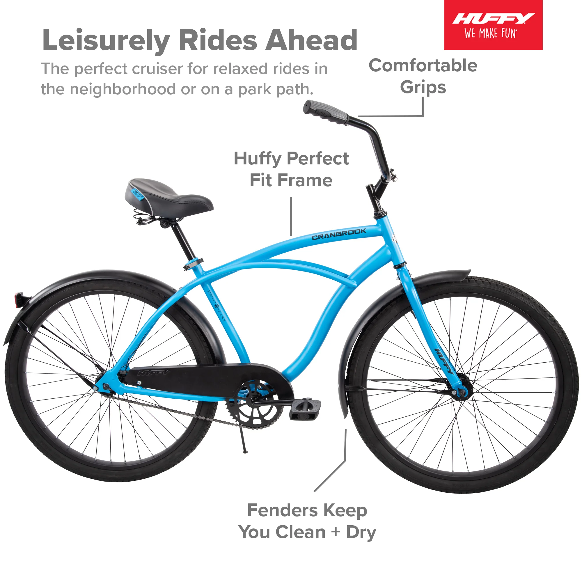Huffy 26" Cranbrook Men's Comfort Cruiser Bike, Ages 13" Years,  Matte Blue