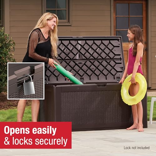 Rubbermaid Extra Large Resin Outdoor Storage Deck Box (134 Gal), Weather Resistant, Gray, Deck Organization for Home/Backyard/Pool Chemicals/Toys/Garden Tools/Porch/Patio Cushions
