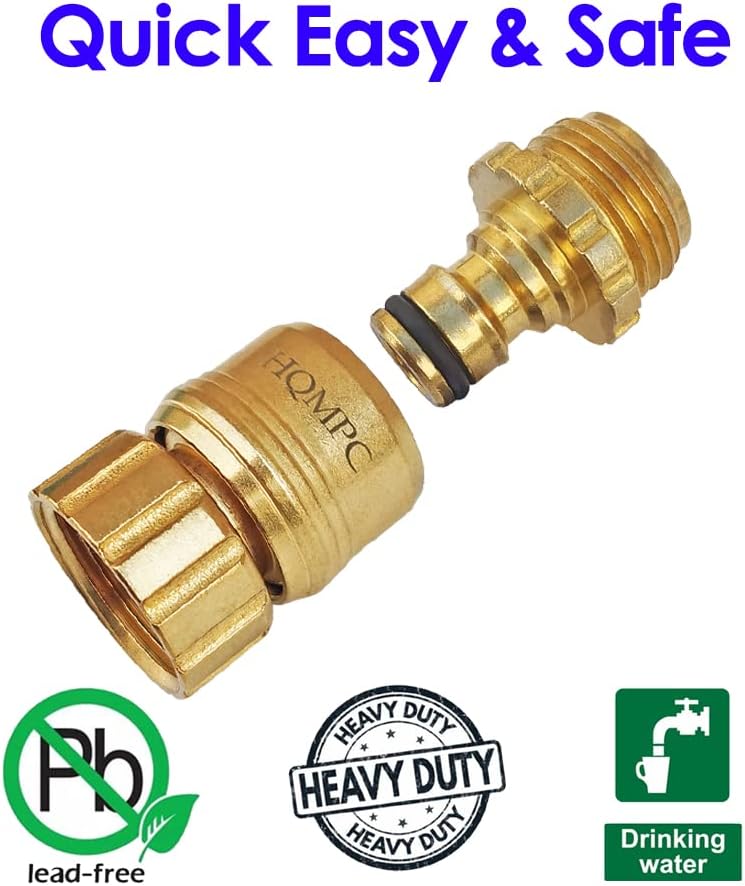 HQMPC Lead Free Garden Hose Quick Connect Brass Hose Quick Connect Quick Release Hose ConnectorWater Hose Connectors 3/4" GHT (6 Sets) Pack of 2