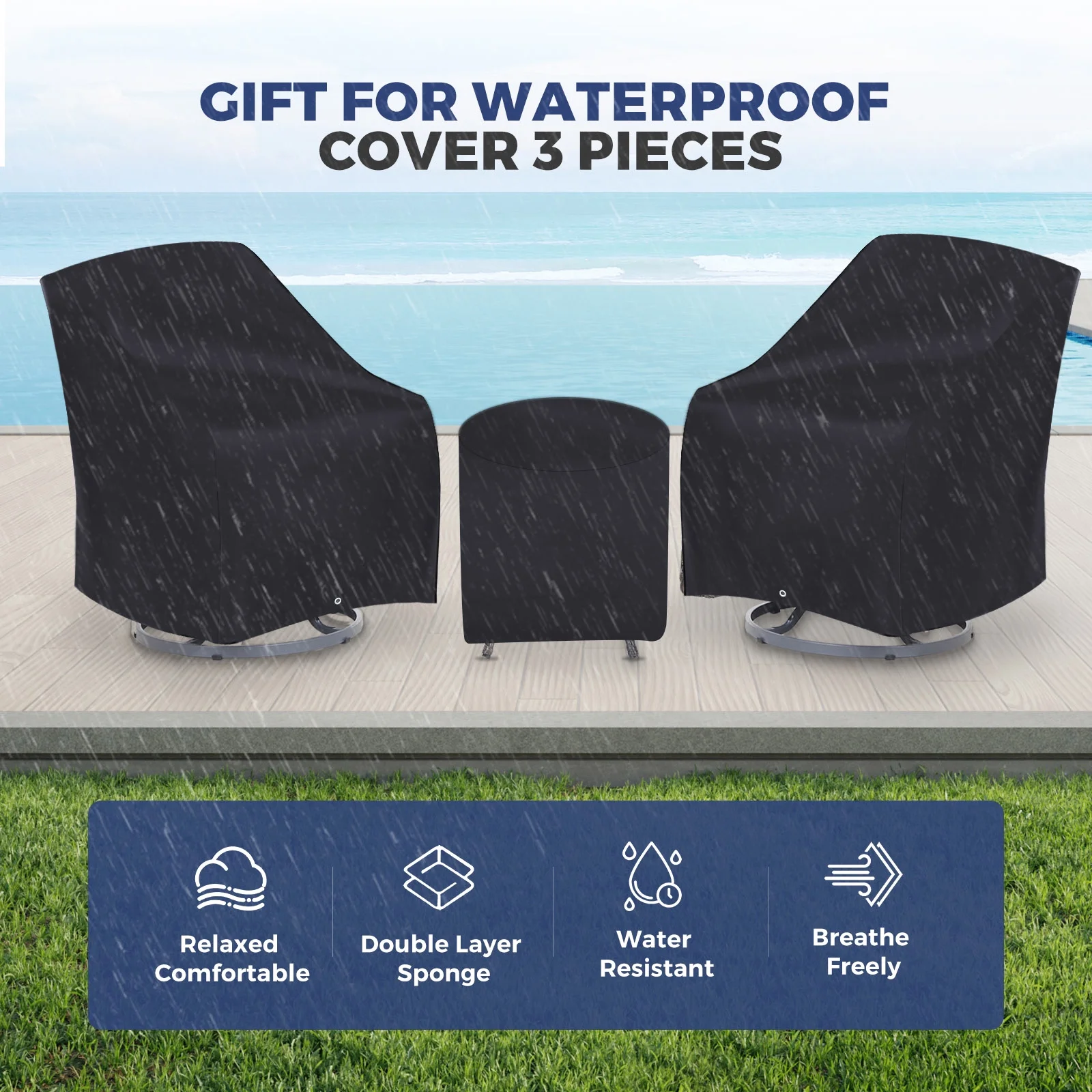 WILOUNGE 3 Pieces Patio Furniture Sets,Outdoor Furniture with Patio Chairs and Glass Side Table, 360°Swivel Rocking Chair Wicker Patio Furniture &Gift for 3 Pieces Rain Cover