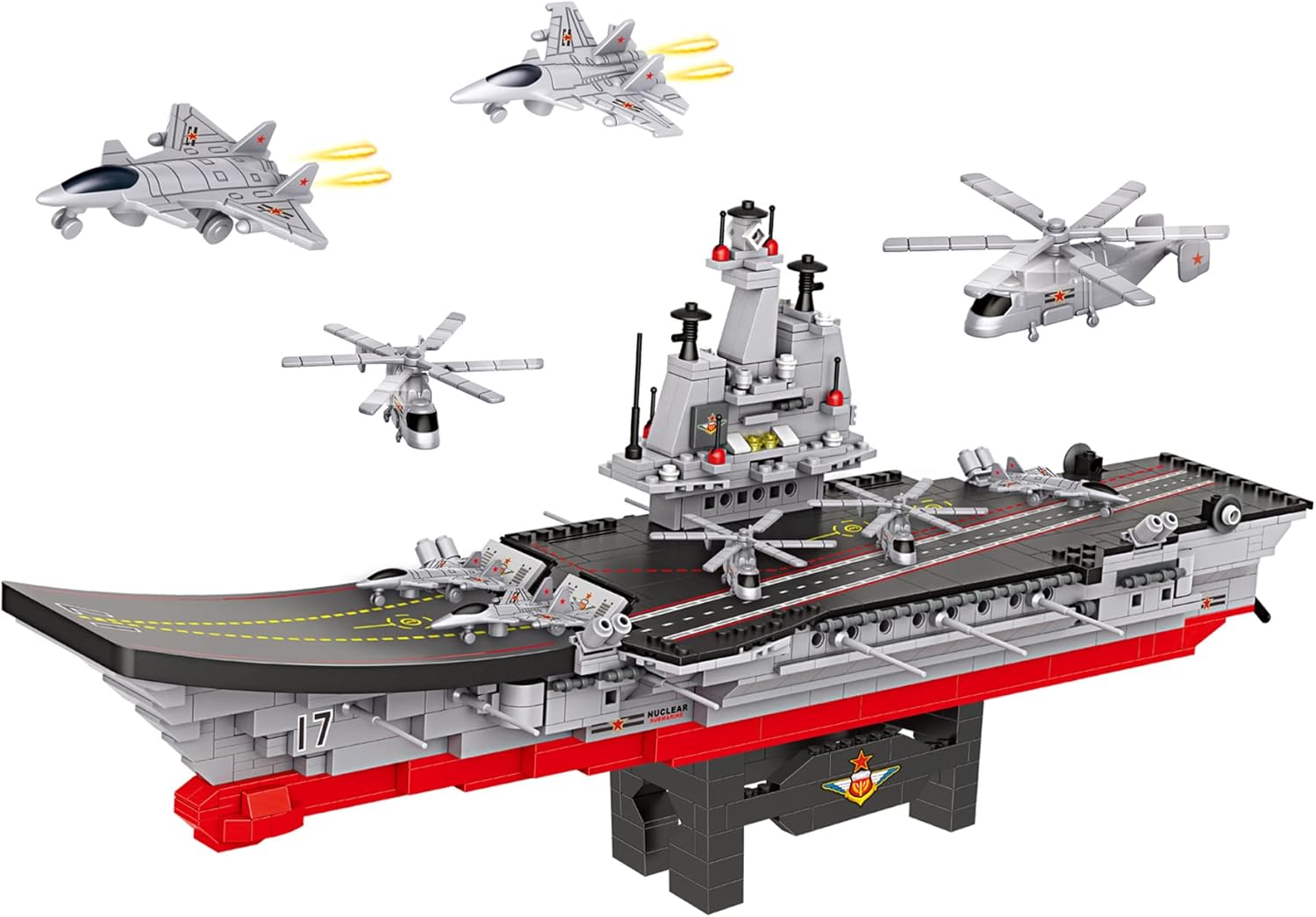 Military Aircraft Carrier Toy Building Blocks Set, 1131 Pieces Army Battleship Aircraft Boat Building Toy with Army Helicopter, Present Gift for Kids Boys Girls 6-12