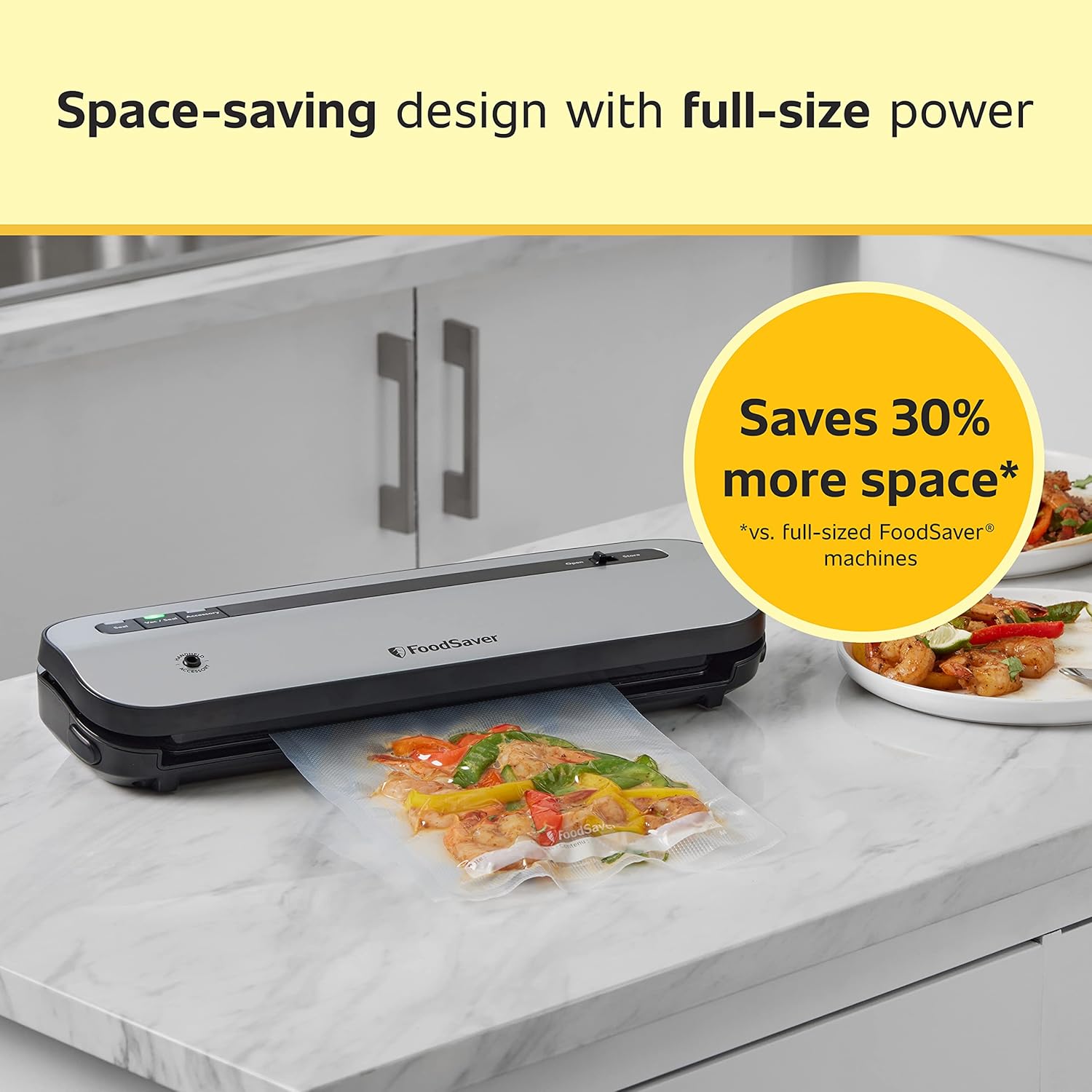 FoodSaver Space-Saving Vacuum Sealer Bundle with Bags and Roll
