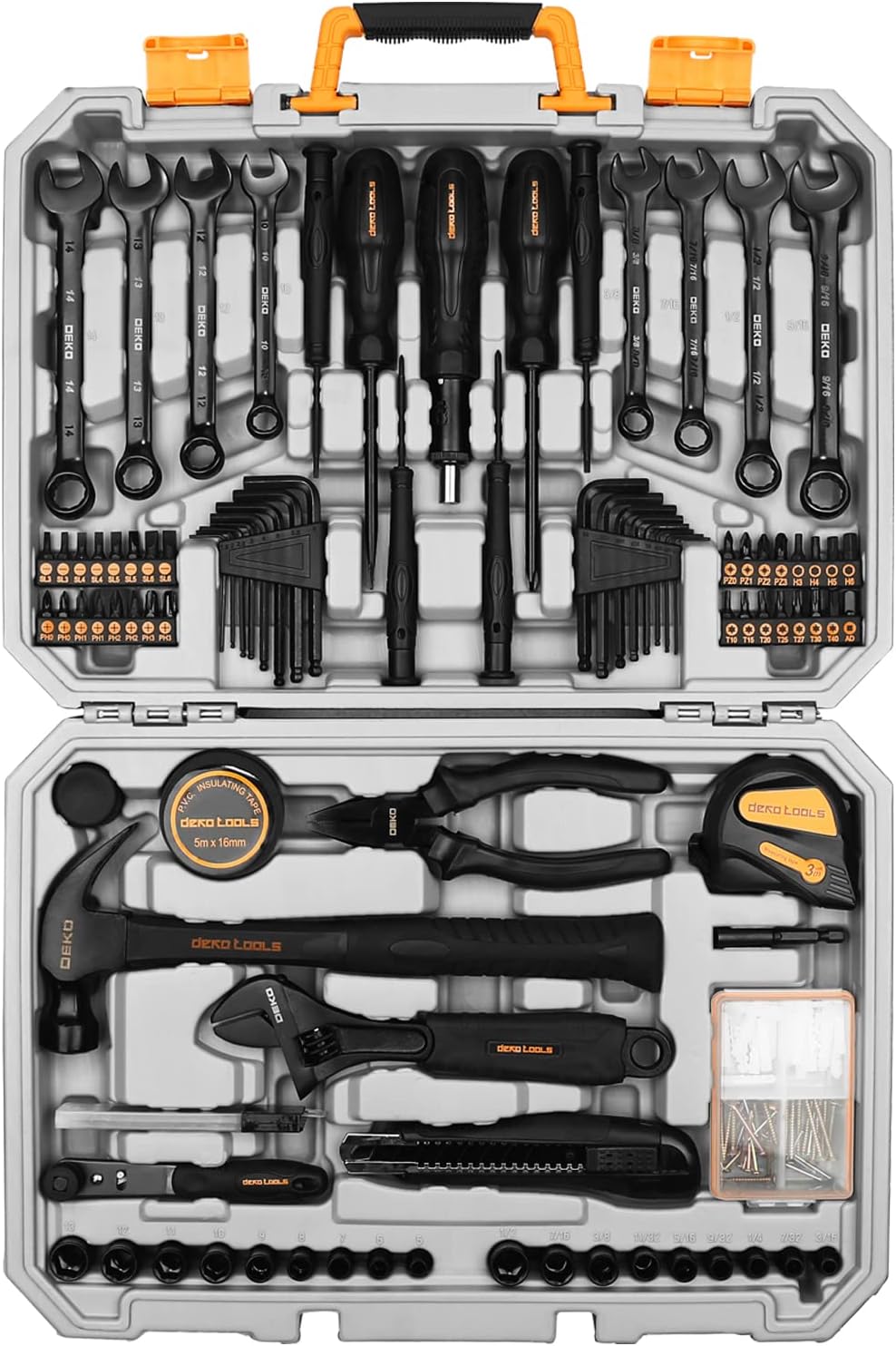 DEKOPRO 188 Piece Tool Set, General Household Hand Tool Kit, Home/Auto Repair Tool Set, with Plastic Toolbox Storage Case for Handyman Pack of 2