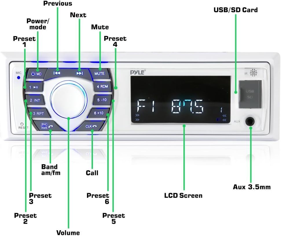 Marine Receiver & Speaker Kit - In-Dash LCD Digital Stereo Built-in Bluetooth & Microphone w/ AM FM Radio System 5.25’’ Waterproof Speakers (2) MP3/USB/SD Readers & Remote Control - Pyle PLMRKT36WT Pack of 2