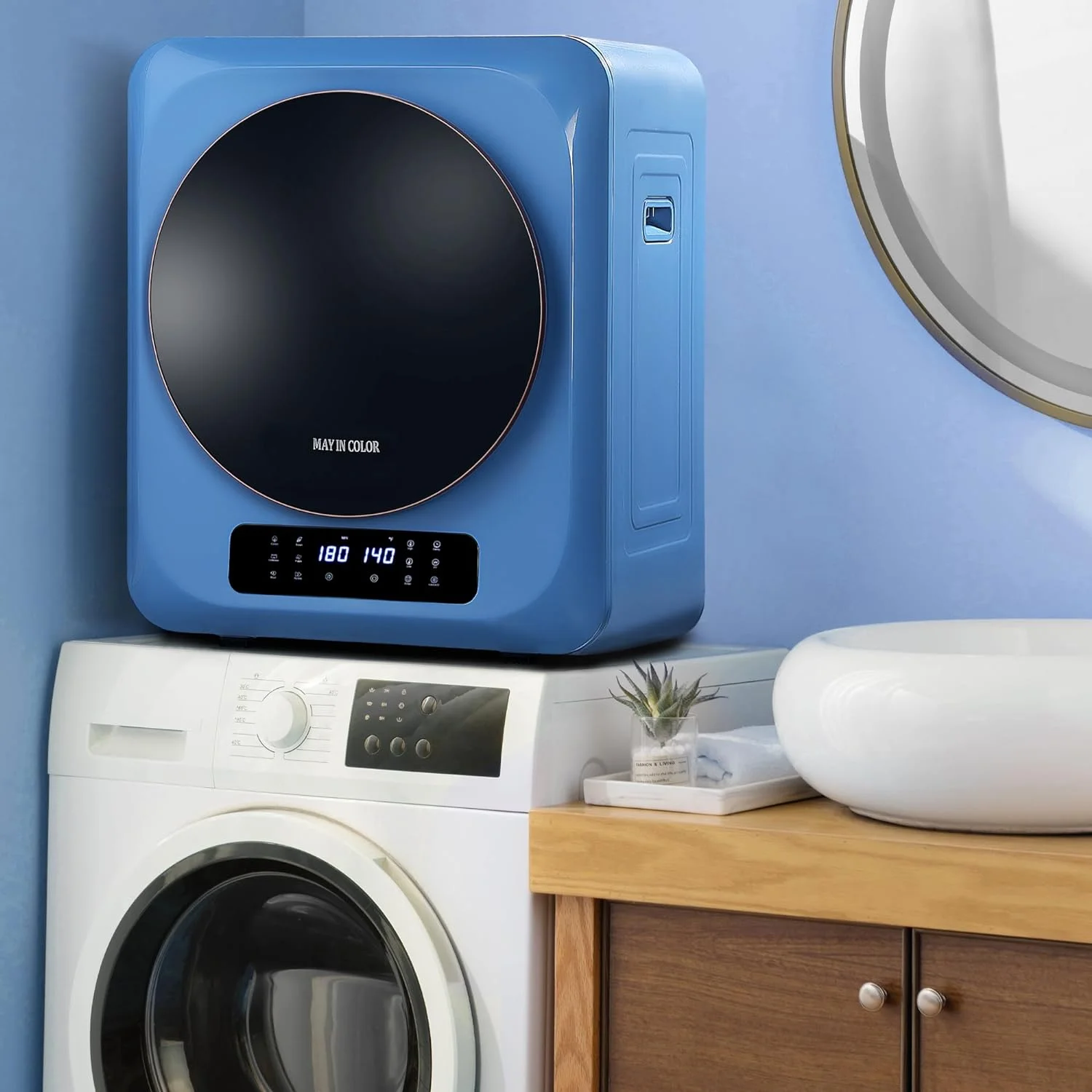 CozyHom Compact Electric Dryer Laundry Dryer, Portable Clothes Dryer Machine with Stainless Steel Drum, White
