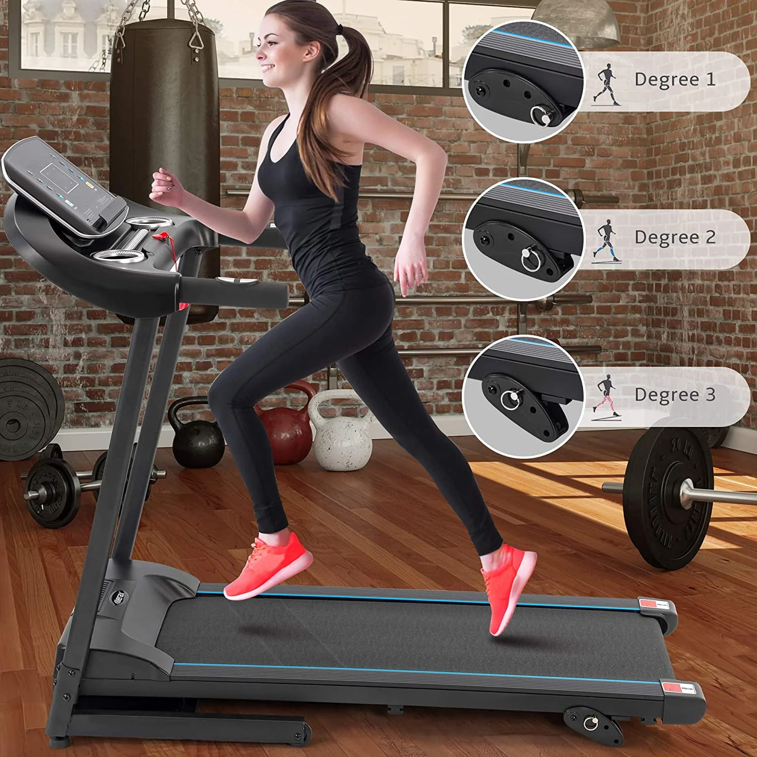 Folding Middle Treadmill for Home, 2.5HP Electric Motorized Running Machine with 10MPH Speed, Large Running Surface, 12 Programs, Speakers, Incline, LCD and Pulse Monitor for Running Walking